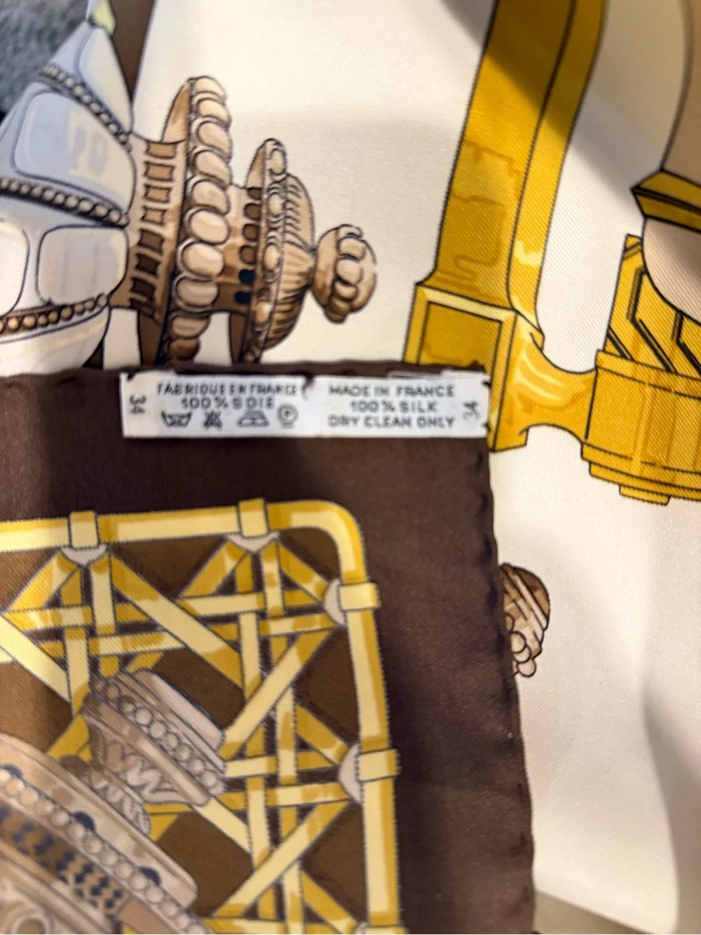 Hermes Silk White & Gold Decorative Scarf